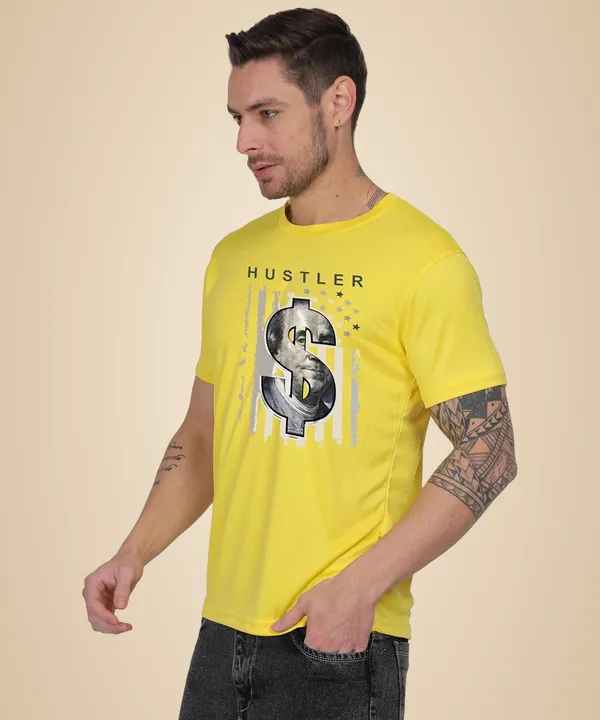 Yellow_Cotton_Printed_Crew_Neck_Half_Sleeve_T-Shirt_For_Men