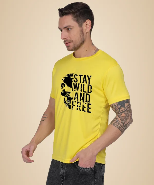 Yellow_Cotton_Printed_Crew_Neck_Half_Sleeve_T-Shirt_For_Men