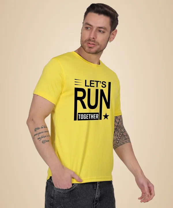 Yellow_Cotton_Printed_Crew_Neck_Half_Sleeve_T-Shirt_For_Men