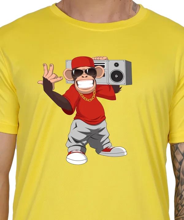 Yellow_Cotton_Printed_Crew_Neck_Half_Sleeve_T-Shirt_For_Men