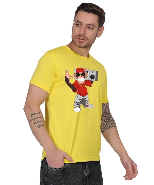 Yellow_Cotton_Printed_Crew_Neck_Half_Sleeve_T-Shirt_For_Men
