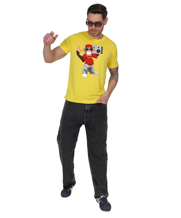 Yellow_Cotton_Printed_Crew_Neck_Half_Sleeve_T-Shirt_For_Men