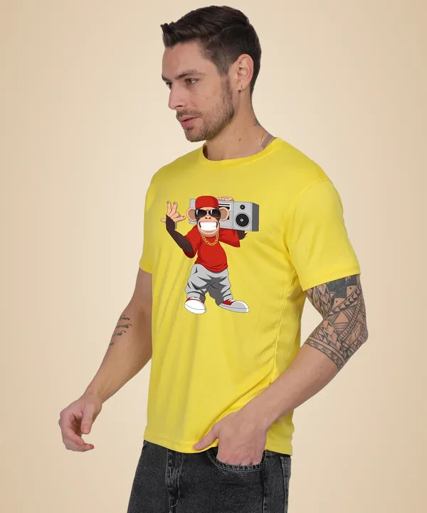 Yellow_Cotton_Printed_Crew_Neck_Half_Sleeve_T-Shirt_For_Men
