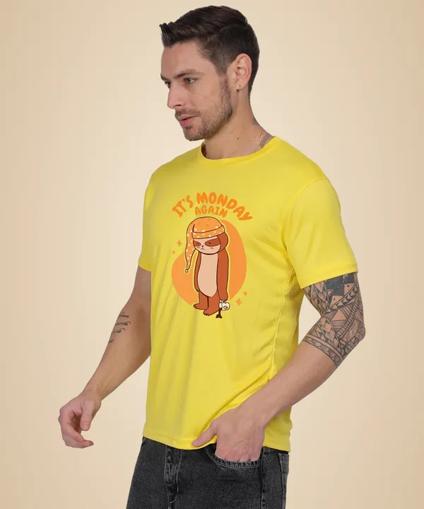Yellow_Cotton_Printed_Crew_Neck_Half_Sleeve_T-Shirt_For_Men