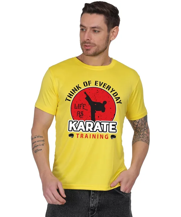 Yellow_Cotton_Printed_Crew_Neck_Half_Sleeve_T-Shirt_For_Men