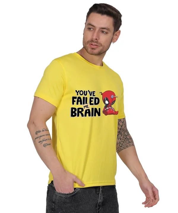 Yellow_Cotton_Printed_Crew_Neck_Half_Sleeve_T-Shirt_For_Men