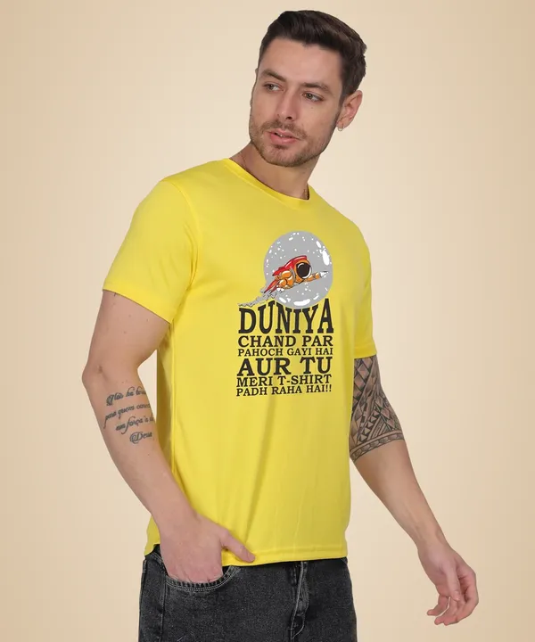 Yellow_Cotton_Printed_Crew_Neck_Half_Sleeve_T-Shirt_For_Men