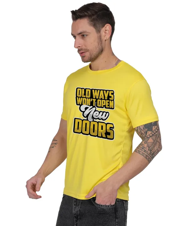 Yellow_Cotton_Printed_Crew_Neck_Half_Sleeve_T-Shirt_For_Men
