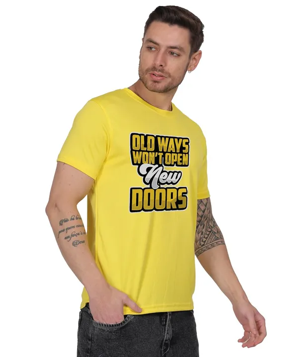 Yellow_Cotton_Printed_Crew_Neck_Half_Sleeve_T-Shirt_For_Men