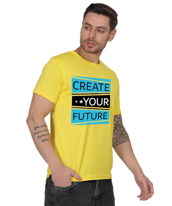 Yellow_Cotton_Printed_Crew_Neck_Half_Sleeve_T-Shirt_For_Men
