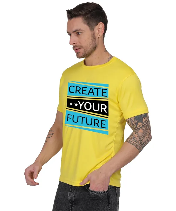 Yellow_Cotton_Printed_Crew_Neck_Half_Sleeve_T-Shirt_For_Men