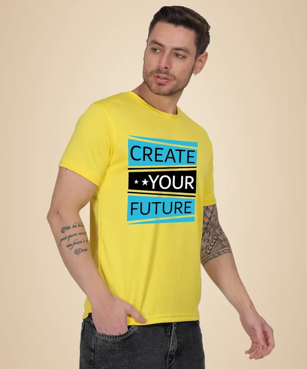 Yellow_Cotton_Printed_Crew_Neck_Half_Sleeve_T-Shirt_For_Men