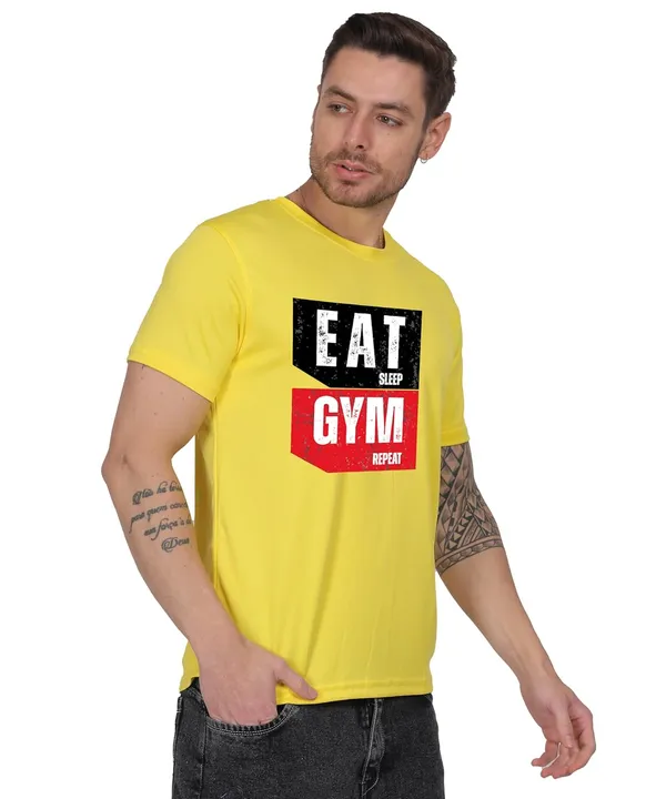 Yellow_Cotton_Printed_Crew_Neck_Half_Sleeve_T-Shirt_For_Men