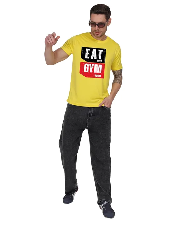 Yellow_Cotton_Printed_Crew_Neck_Half_Sleeve_T-Shirt_For_Men