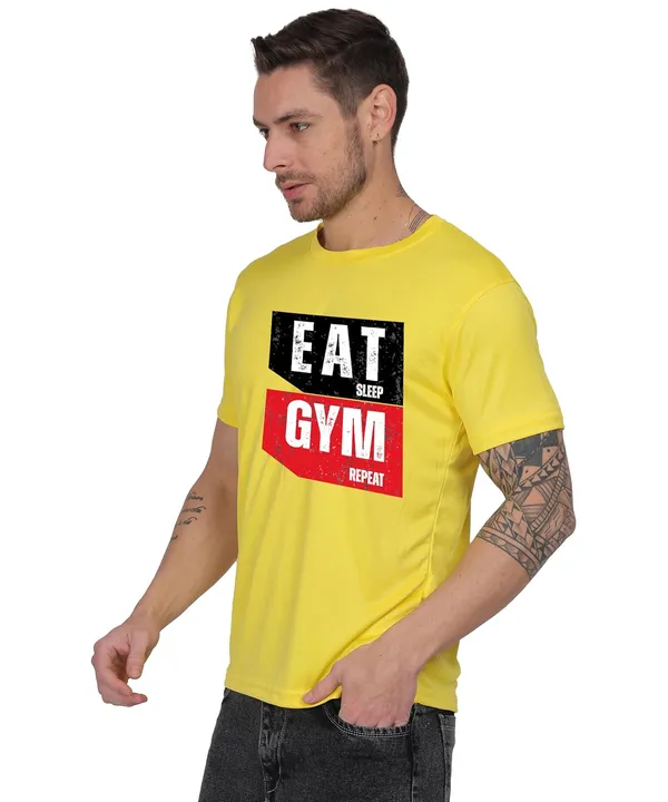 Yellow_Cotton_Printed_Crew_Neck_Half_Sleeve_T-Shirt_For_Men