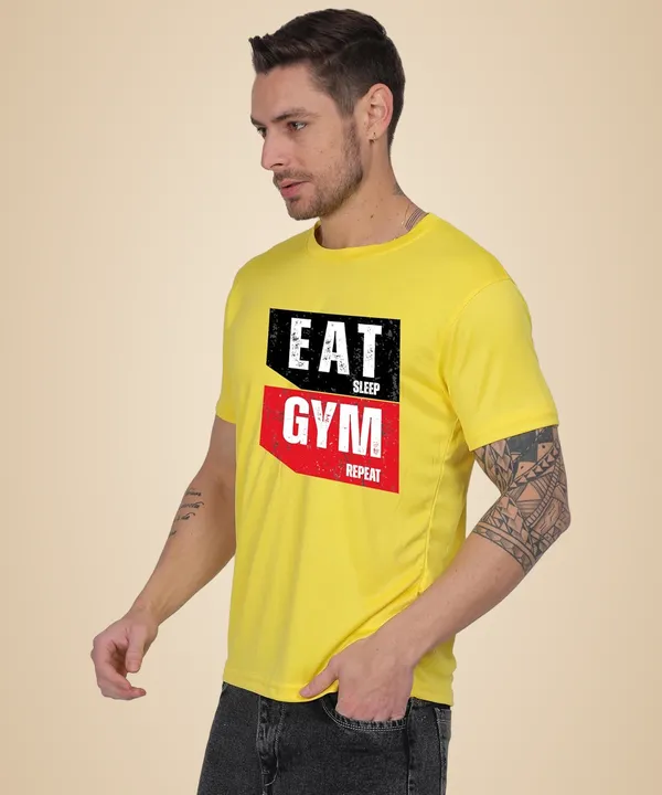 Yellow_Cotton_Printed_Crew_Neck_Half_Sleeve_T-Shirt_For_Men