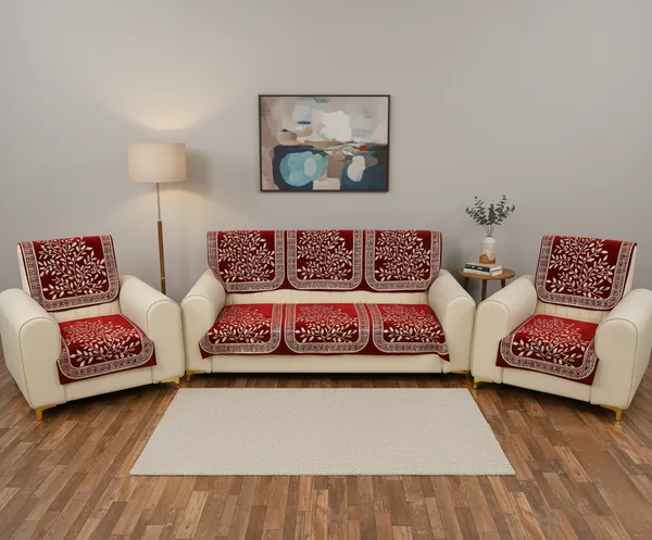 Maroon_Floral_Pattern_Velvet_Slip_Sofa_Cover_(5_Seater)_(Pack_Of_6)