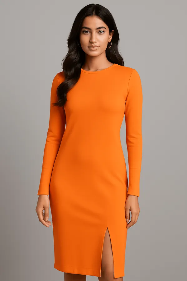 Orange_Acrylic_Party_Wear_Dress_For_Women