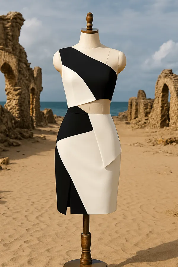 White_And_Black_Scuba_Party_Wear_Dress_For_Women