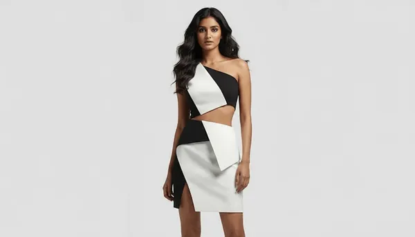 White_And_Black_Scuba_Party_Wear_Dress_For_Women