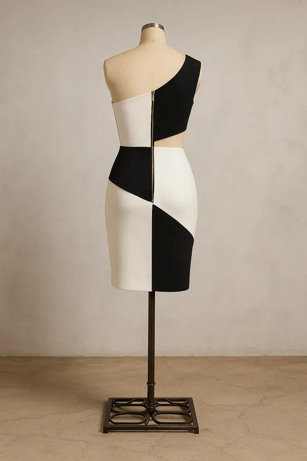 White_And_Black_Scuba_Party_Wear_Dress_For_Women