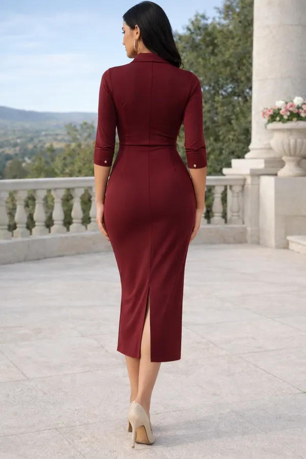 Burgundy_Ruched_Button-Down_Midi_Dress