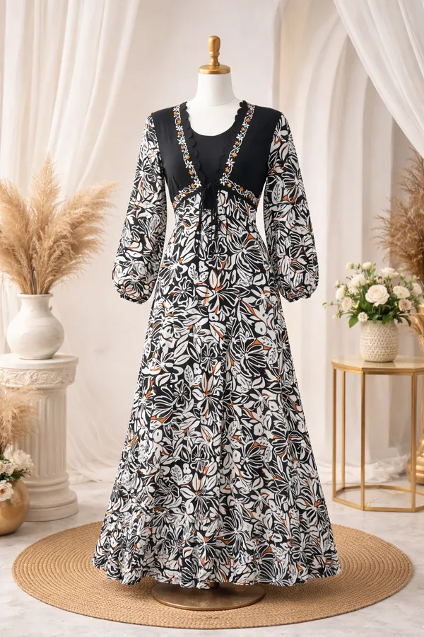 Sufiza_Black_Floral_Viscose_Rayon_Dress
