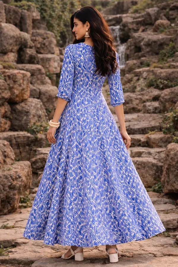 Sufiza_Blue_Full_Length_White_Motif_Dress