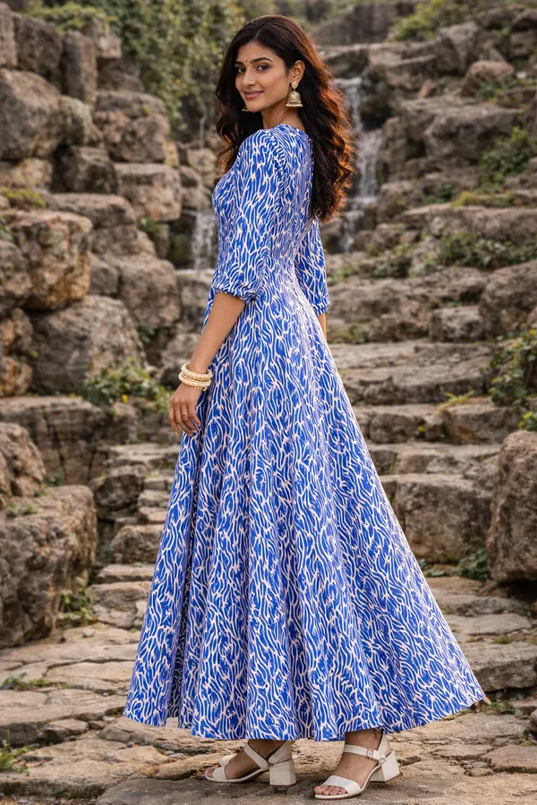Sufiza_Blue_Full_Length_White_Motif_Dress