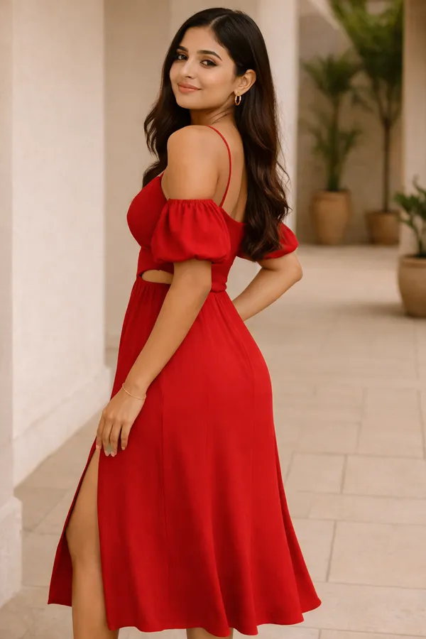 Red_Rayon_Party_Wear_Dress_For_Women