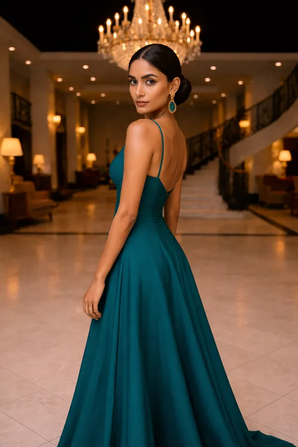 Peacock_Green_Georgette_Party_Wear_Dress_For_Women