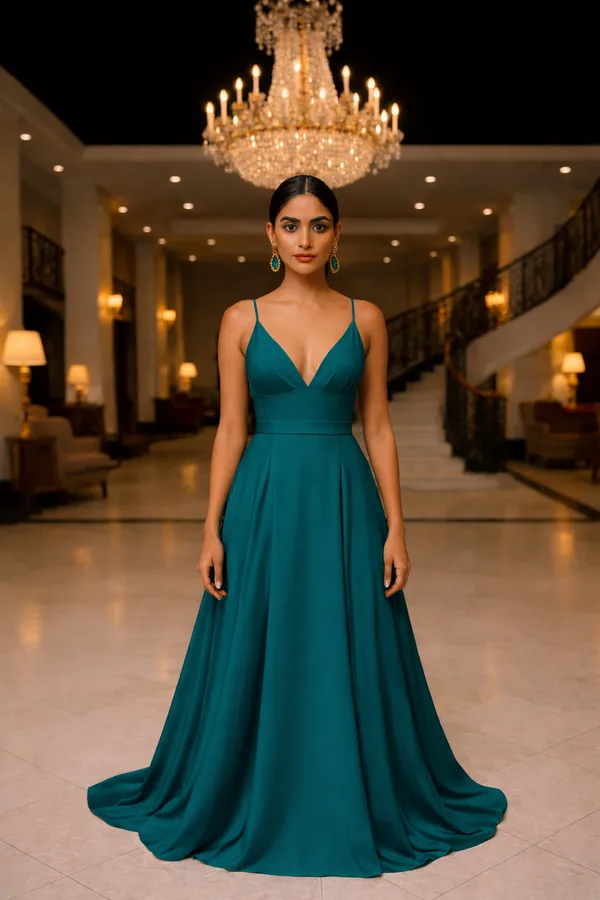 Peacock_Green_Georgette_Party_Wear_Dress_For_Women