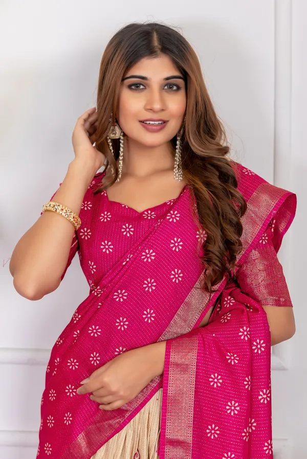 Pink_&_Off_White_Jacquard_Border_With_Tussar_Silk_Lehenga_Choli_For_Women
