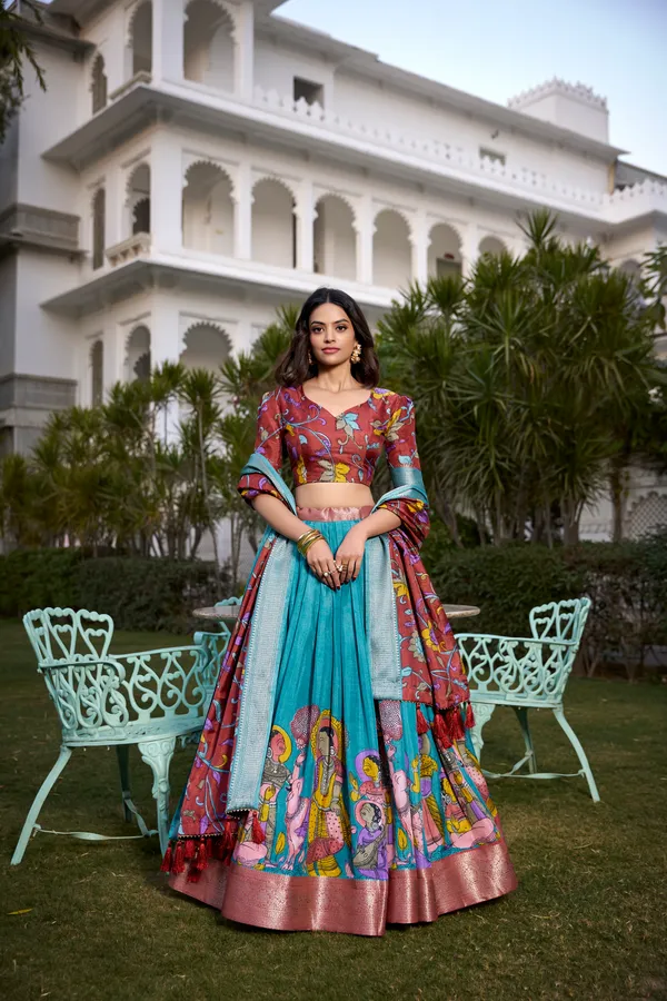 Sky_Blue_Jacquard_Border_With_Tussar_Silk_Lehenga_Choli_For_Women
