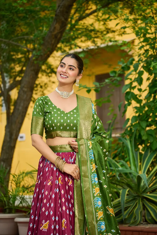 Green_Heavy_Lichi_Fabric_With_Jacquard_Border_Lehenga_Choli_For_Women