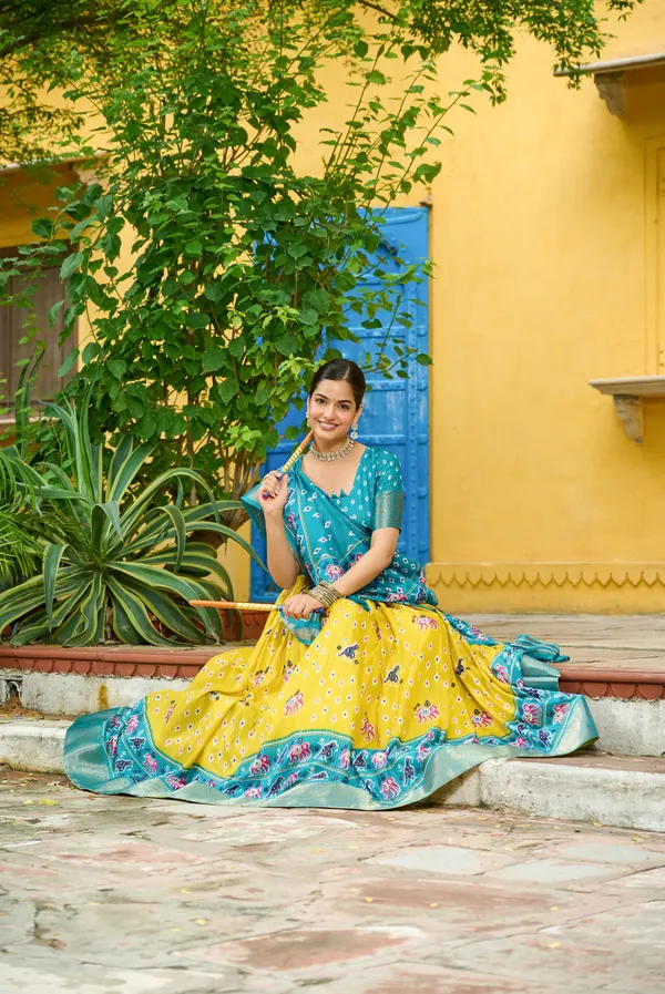 Yellow_&_Skyblue_Heavy_Lichi_Fabric_With_Jacquard_Border_Lehenga_Choli_For_Women