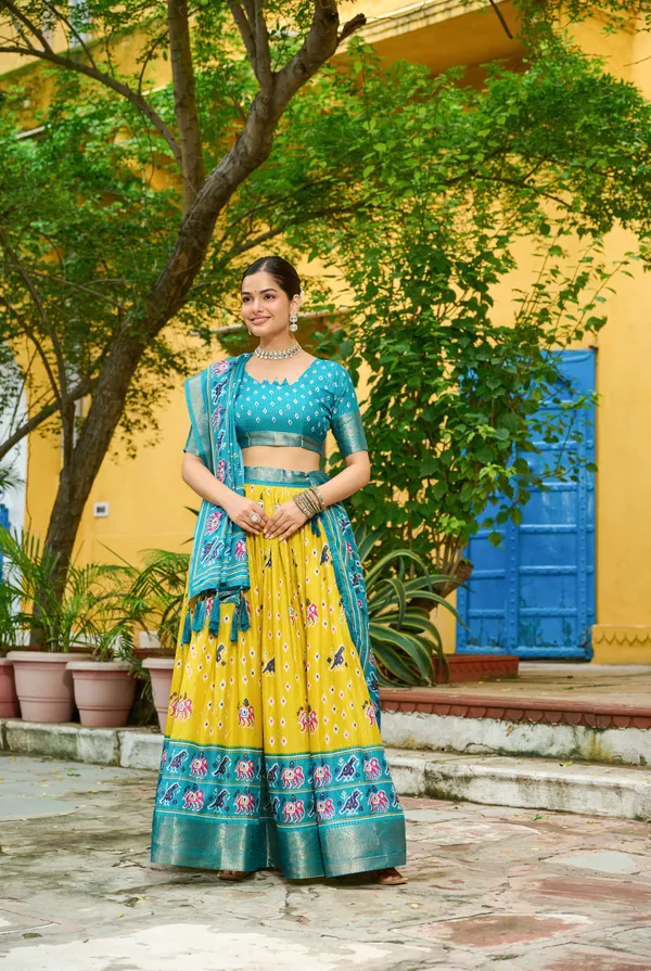 Yellow_&_Skyblue_Heavy_Lichi_Fabric_With_Jacquard_Border_Lehenga_Choli_For_Women