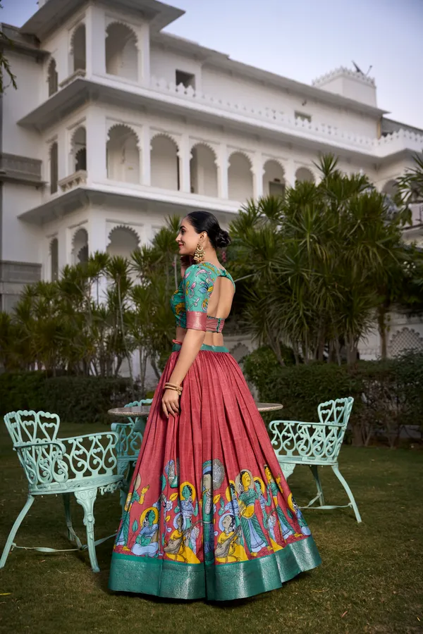 Maroon_&_Red_Jacquard_Border_With_Tussar_Silk_Lehenga_Choli_For_Women