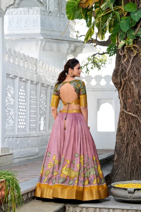 Peach_Tussar_Silk_Lehenga_Choli_For_Women