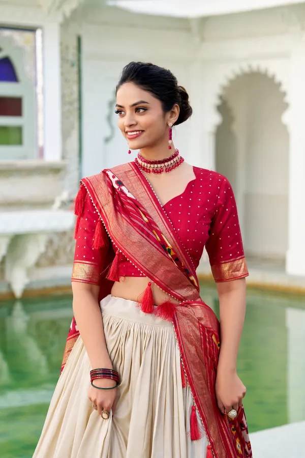 White_Tussar_Silk_Lehenga_Choli_For_Women
