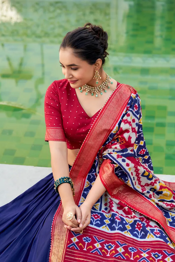 Navy_Blue_Tussar_Silk_Lehenga_Choli_For_Women