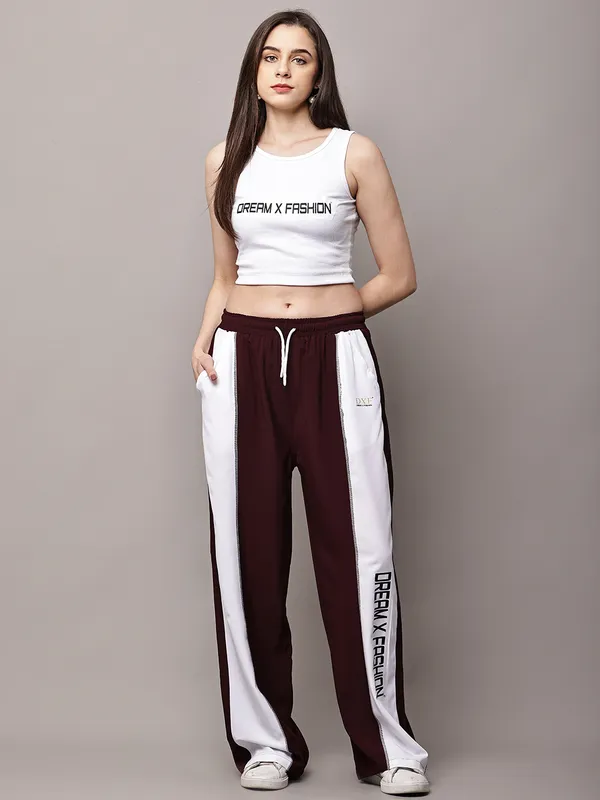 Wine_NS_Lycra_Line_Track_Pant_For_Women