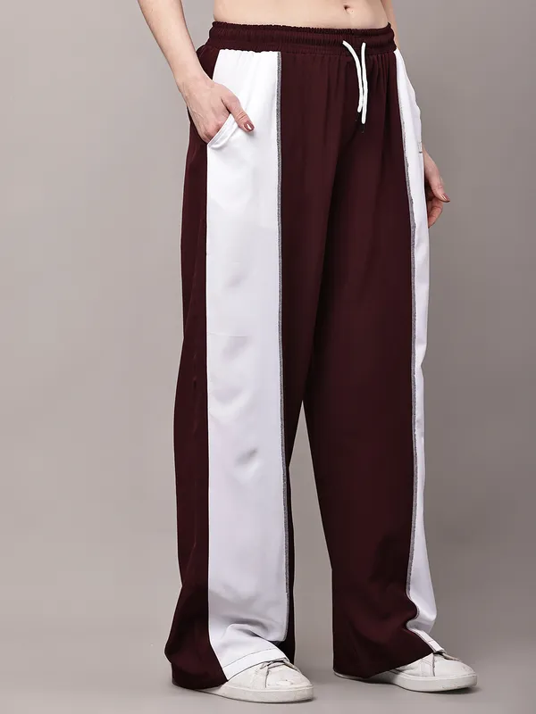 Wine_NS_Lycra_Line_Track_Pant_For_Women