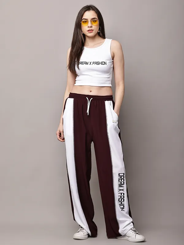 Wine_NS_Lycra_Line_Track_Pant_For_Women