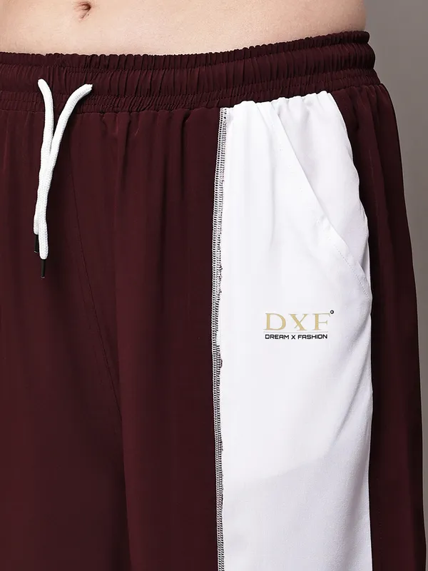 Wine_NS_Lycra_Line_Track_Pant_For_Women