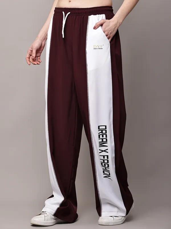 Wine_NS_Lycra_Line_Track_Pant_For_Women