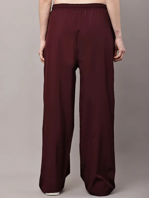 Wine_NS_Lycra_Line_Track_Pant_For_Women