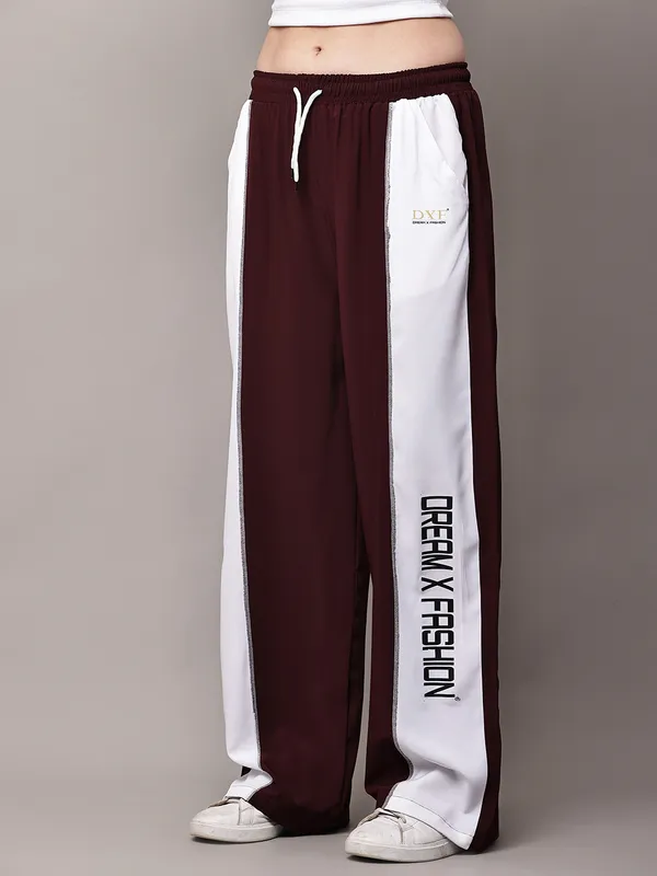 Wine_NS_Lycra_Line_Track_Pant_For_Women