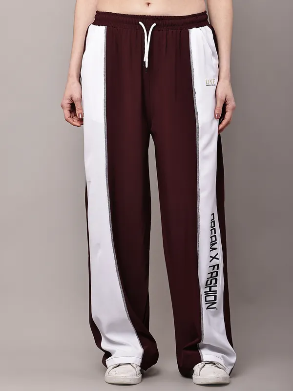 Wine_NS_Lycra_Line_Track_Pant_For_Women