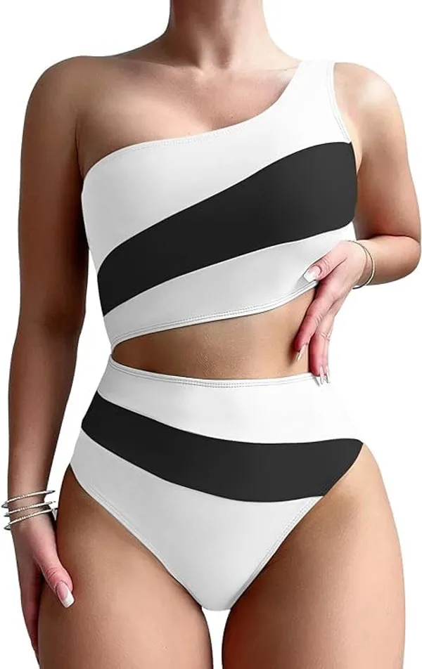 White_&_Black_Nylon_Premium_&_Elegant_Swimsuit_For_Women